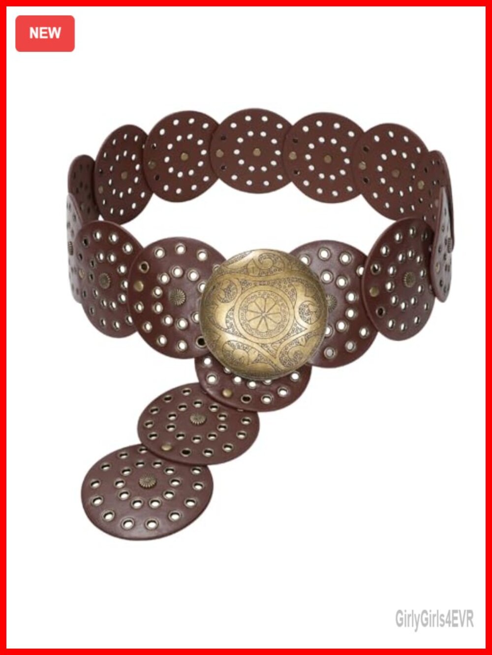 Faux Leather Western Belt Wide Hollow Disc Metal Buckle Women Cowgirl